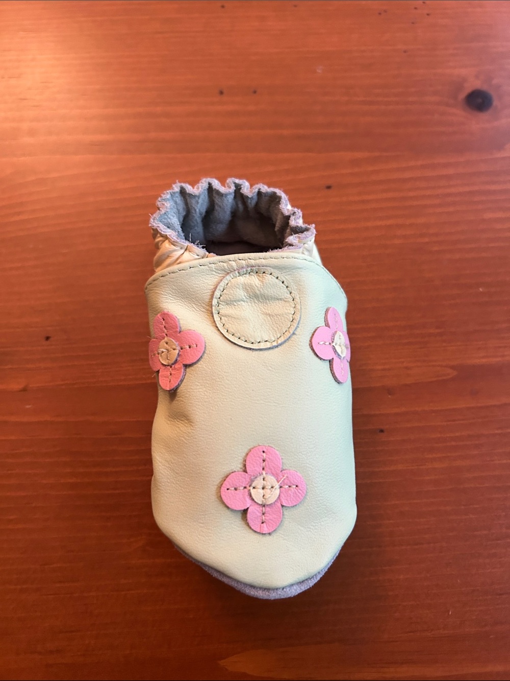 Robeez Soft Leather Baby Shoe with Pink Flower Accents - Cream